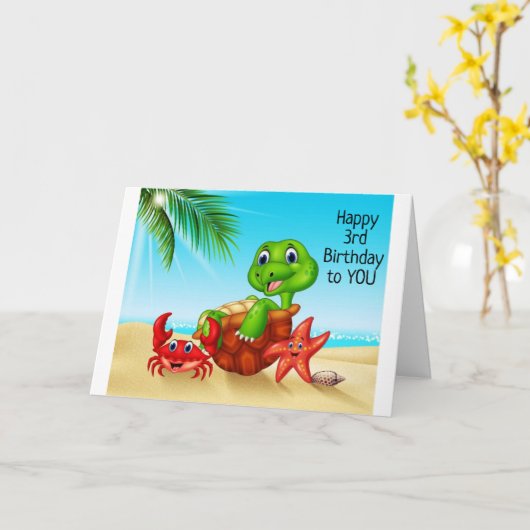 ビーチ・タートルは「3歳の誕生日におもしろいを持つ」と言う。 カード (黄色い花)