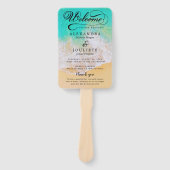 ビーチ | ティール(緑がかった色)結婚式 プログラムハンドファン ハンドファン (正面)