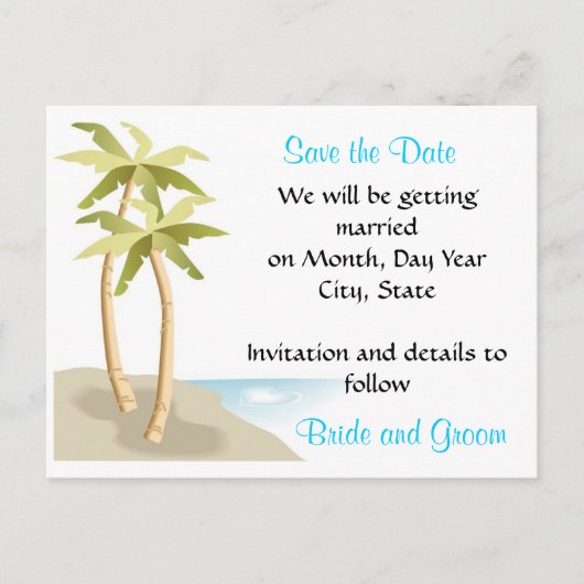 ビーチ/トロピカルウェディング日付ポストカードの保存 案内ポストカード (正面)