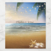 ビーチ トロピカル、ヤシの木、夕焼け、ライト ワインラベル (シングルラベル)