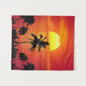 ビーチ トロピカル 夕焼け 朝焼け ヤシの木 島 タペストリー (正面(横))