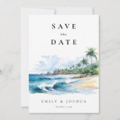 ビーチ トロピカル 水彩 セーブザデート (正面)