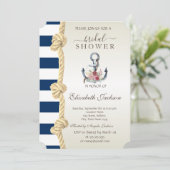 ビーチ、ネイビーロープ、いかりストライプブライダルシャワー 招待状 (スタンド正面)