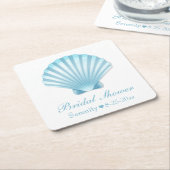 ビーチ ネイビー ブライダルシャワー シェル ブルー ターコイズ スクエアペーパーコースター (アングル)