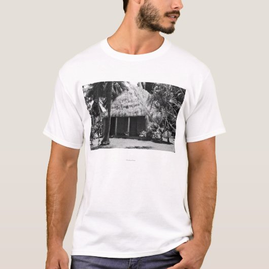 ビーチ-ハワイの島の草の掘っ建て小屋 Tシャツ (正面)