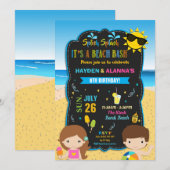 ビーチ バースデー パーティー バッシュ ツインズ 兄弟 姉妹 男の子 女の子 招待状 (正面/裏面)