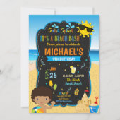 ビーチ バースデー パーティー プール ボーイ サマー ダーク スキン 招待状 (正面)