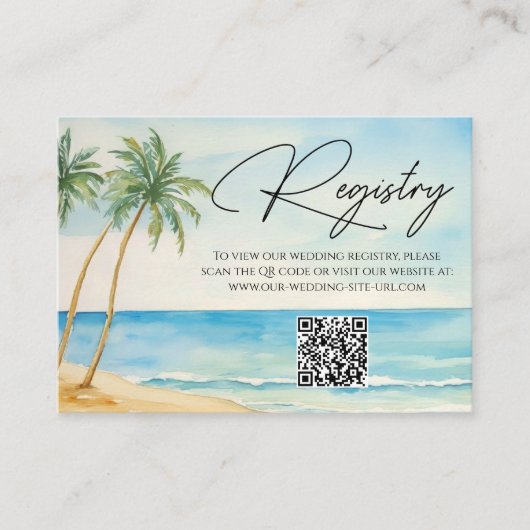 ビーチ パームツリー QRコード 結婚式 ギフト レジストリー エンクロージャーカード (正面)