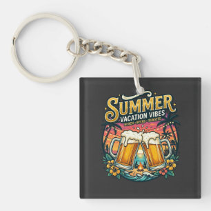 ビーチ ビールと夕日 - 夏の休暇パーティー キーホルダー