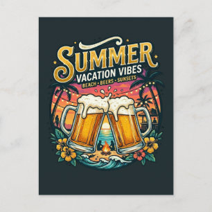 ビーチ ビールと夕日 - 夏の休暇パーティー ポストカード