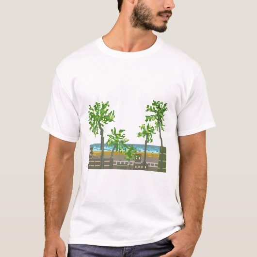 ビーチ ピクセルアート 自然 Tシャツ (正面)