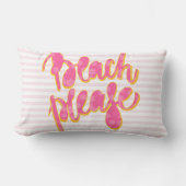 ビーチ |ピンクタイポグラフィ&引用文 ランバークッション (正面)