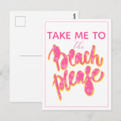 ビーチ |ピンク&オレンジタイポグラフィ&引用文 ポストカード (正面/裏面)