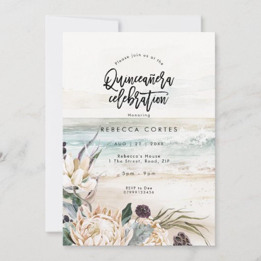 ビーチ フラワーズ 15歳の誕生日 クイーンセネラ 招待状 (正面)