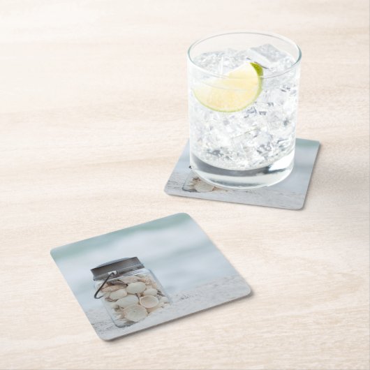 ビーチ|フロリダの貝殻の瓶 スクエアペーパーコースター (インサイチュ)