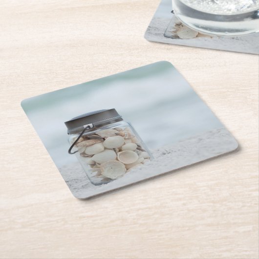 ビーチ|フロリダの貝殻の瓶 スクエアペーパーコースター (アングル)
