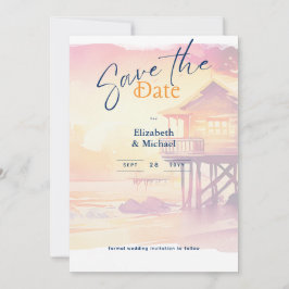 ビーチ ブライダル シャワー サンセット コースト セーブ ザ デート 招待状