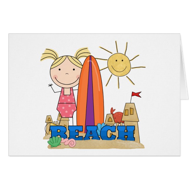 ビーチ-ブロンドの女の子のTシャツおよびギフト (正面横)