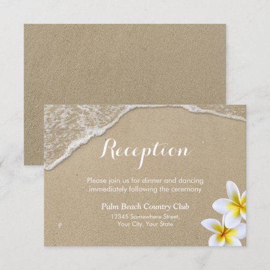 ビーチ＆プルメリアのサマウェディングレセプション エンクロージャーカード (正面/裏面)