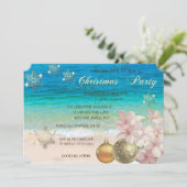 ビーチ、プルメリア、クリスマスボール企業のパーティー 招待状 (スタンド正面)