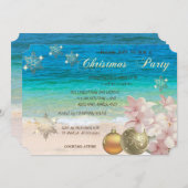 ビーチ、プルメリア、クリスマスボール企業のパーティー 招待状 (正面/裏面)