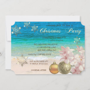 ビーチ、プルメリア、クリスマスボール企業のパーティー 招待状