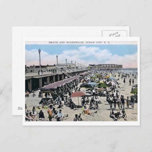 ビーチ&ボーディングウォーク、海シティ、NJヴィンテージ ポストカード (正面/裏面)