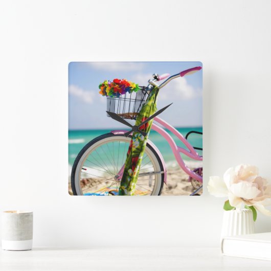 ビーチ|マイアミ、フロリダの自転車 スクエア壁時計 (ホーム)