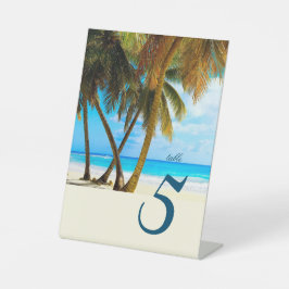 ビーチ、ヤシの木の海結婚のテーブル番号 台座サイン