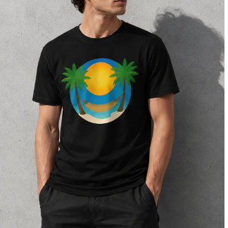 ビーチ ヤシの木 ハンモック Tシャツ