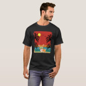 ビーチ ヤシの木 レトロ グラフィック コーギー 犬 夏 Tシャツ (正面フル)