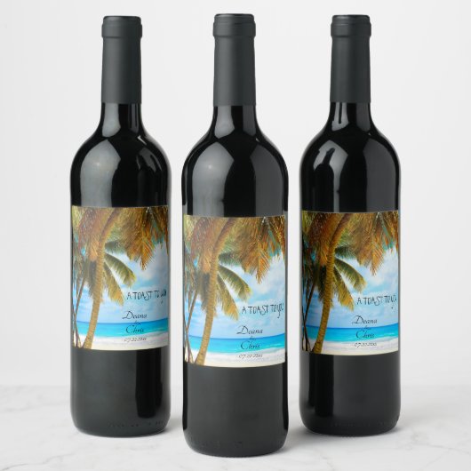 ビーチ、ヤシの木、海結婚ズ ワインラベル (ボトル)