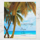 ビーチ、ヤシの木、海結婚ズ ワインラベル (シングルラベル)