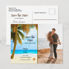 ビーチ、ヤシの木、海、日付の保存結婚 ポストカード