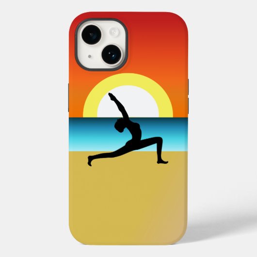 ビーチ・ヨガの女性が戦士ポーズを取る Case-Mate iPhoneケース (裏面)