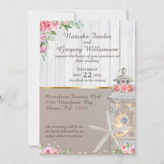 ビーチ ランタン ヒトデ 結婚式招待状 招待状 (正面)