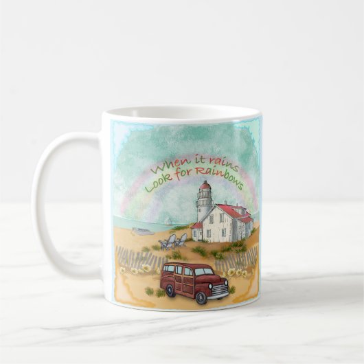 ビーチ レインボー 灯台 コーヒーマグカップ (左)