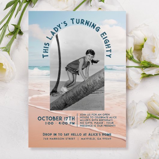 ビーチ ヴィンテージ フォト 80歳の誕生日 オープン ハウス 招待状