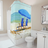 ビーチ、傘および椅子 シャワーカーテン (インサイチュ)