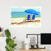 ビーチ、傘、海岸の椅子 ポスター (ホームオフィス)