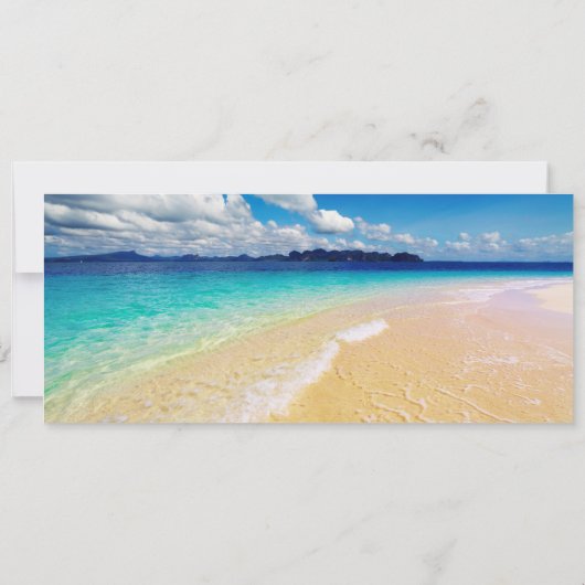 ビーチ – 写真と飛行機を使用した海送信先 招待状 (裏面)