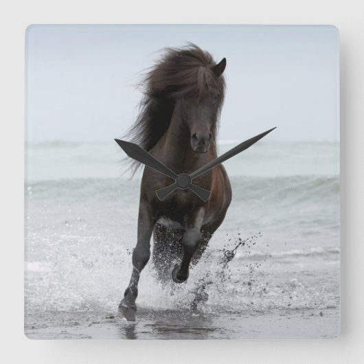 ビーチ|北大西洋の種馬のランニング スクエア壁時計 (正面)