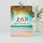 ビーチ,太陽,ヤシの木,ストリングライトRSVP 招待状 (スタンド正面)