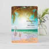 ビーチ、手のひら、太陽、ライト、ガラス結婚スクリプト 招待状 (スタンド正面)