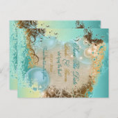 ビーチ「日付の保存」の結婚テーマエレガント 案内ポストカード (正面/裏面)