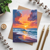 ビーチ 日没 水彩画 海の絵 ポストカード