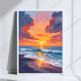 ビーチ 日没 水彩 海の絵画 アート ポスター