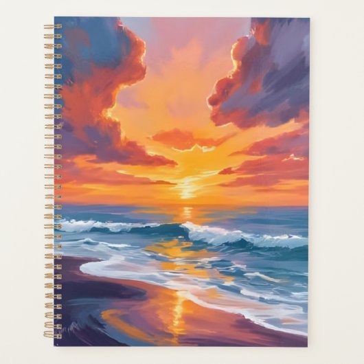 ビーチ 日没 水彩 海の絵 プランナー手帳 (正面)