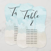 ビーチ 水彩 テーブル番号カード + ゲスト名 招待状 (正面/裏面)