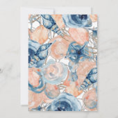 ビーチ 水彩 殻 ローズ フローラル ブルー ウェディング 招待状 (裏面)